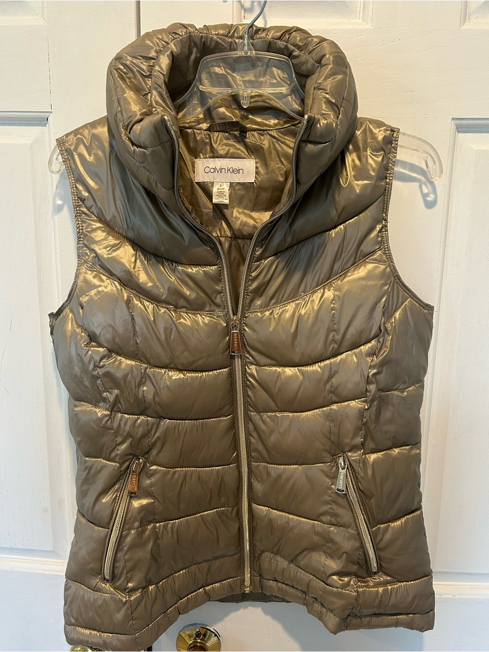 Calvin Klein Metallic Taupe Quilted Puffer Vest